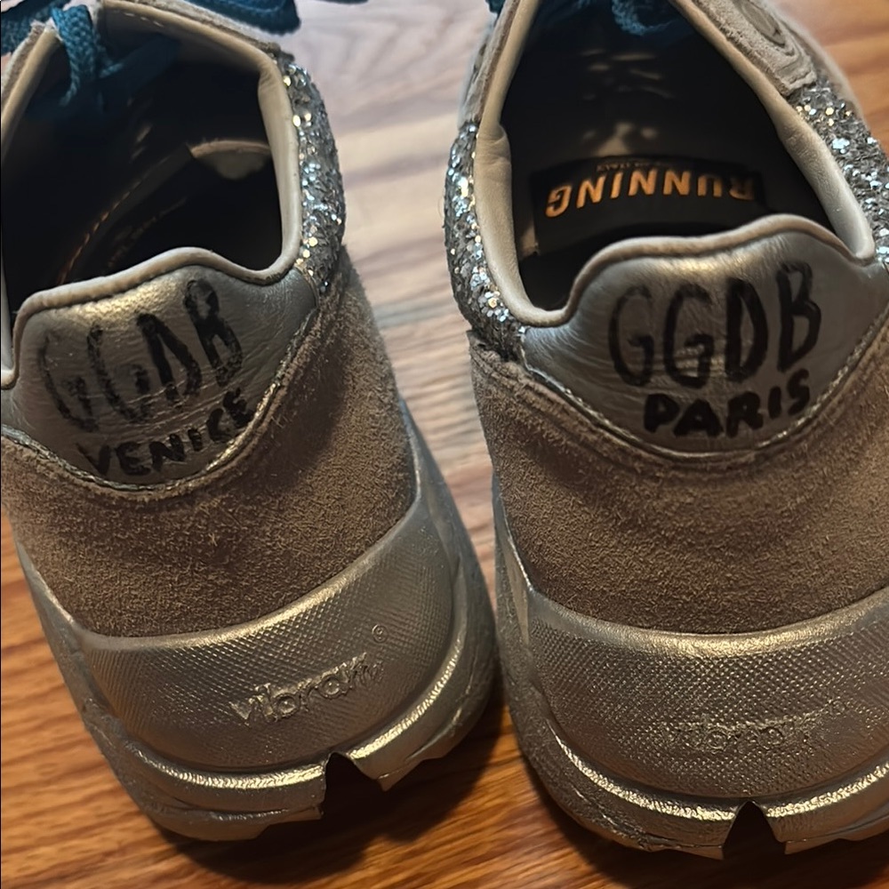 Golden Goose Silver and Blue Glitter Running Sneakers size 7 - Picture 4 of 9